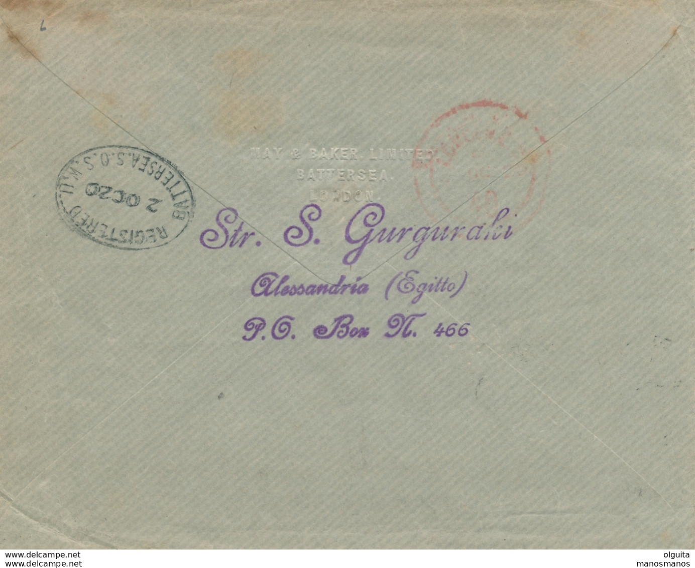 781/30 -- EGYPT DeLaRue '14 REGISTERED - Cover Franked 30 Mills ALEX 1920 To UK - Registration Label - 1915-1921 British Protectorate