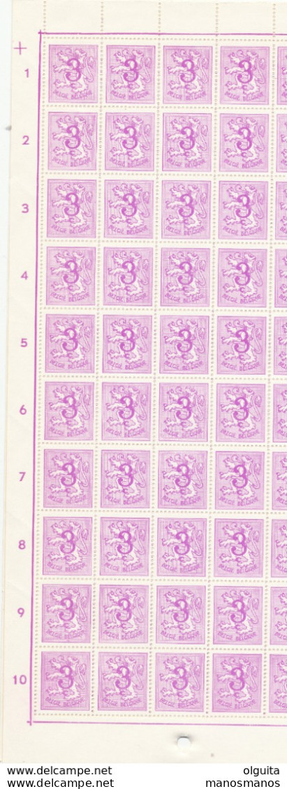 382/30 -- Lion Héraldique 3 C Papier Blanc 1026BP2 - Feuille Complète De 4 Panneaux = 400 Exemplaires. - 1951-1975 Heraldic Lion