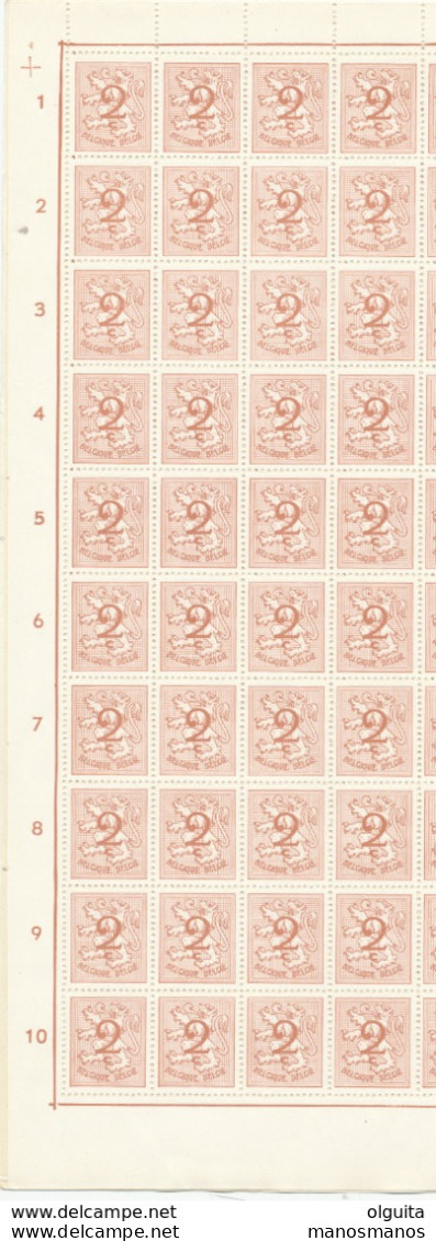 379/30 -- Lion Héraldique 2 C Papier Terne 1026A - Feuille Complète De 4 Panneaux = 400 Exemplaires , Avec Les Variétés. - 1951-1975 Heraldieke Leeuw