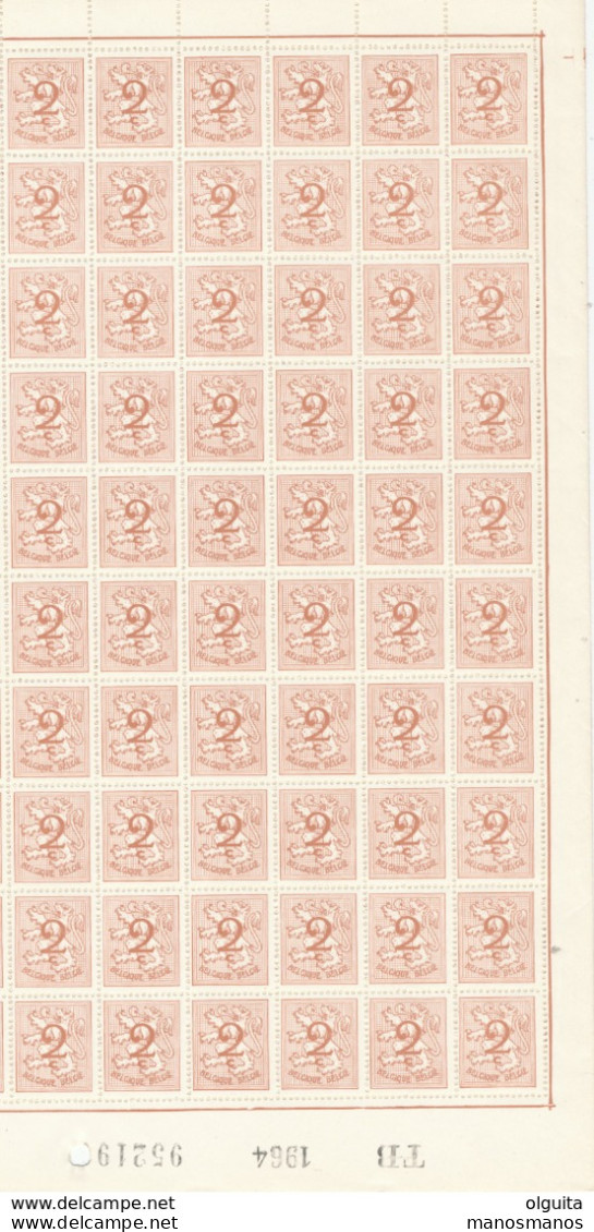 379/30 -- Lion Héraldique 2 C Papier Terne 1026A - Feuille Complète De 4 Panneaux = 400 Exemplaires , Avec Les Variétés. - 1951-1975 Heraldic Lion