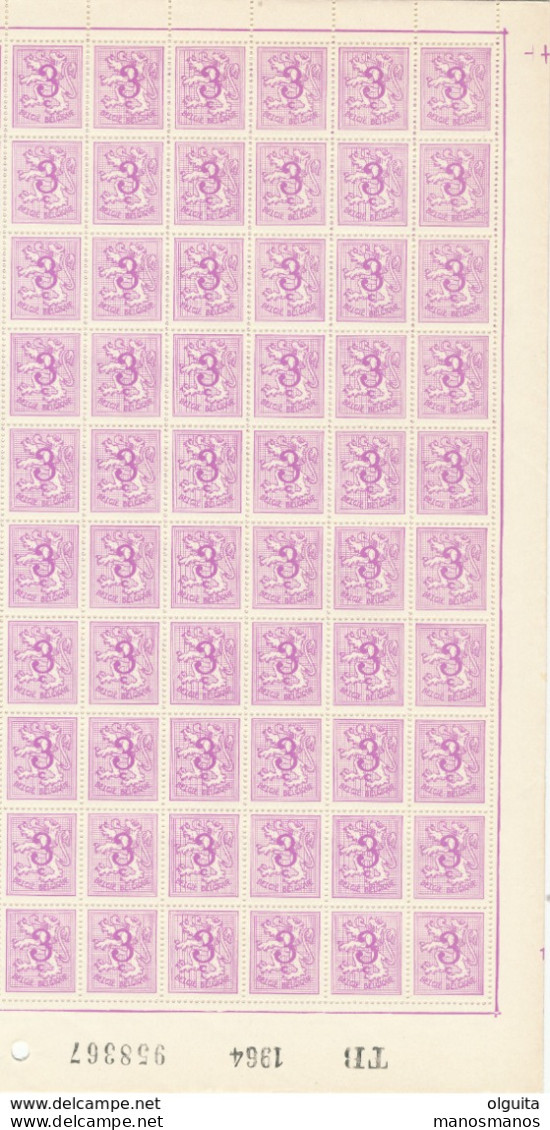 380/30 -- Lion Héraldique 3 C Papier Terne 1027A - Feuille Complète De 4 Panneaux = 400 Exemplaires. - 1951-1975 León Heráldico