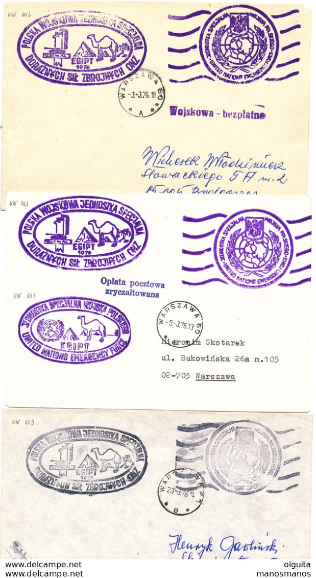 375/30 -- EGYPT UNO Polish Forces ( Blue Helmets) 1976  - Collection Of 57 Different Covers, All With EGYPTOLOGY Cancels - Storia Postale