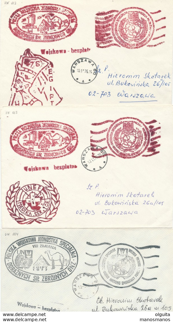 375/30 -- EGYPT UNO Polish Forces ( Blue Helmets) 1976  - Collection of 57 different Covers, all with EGYPTOLOGY Cancels