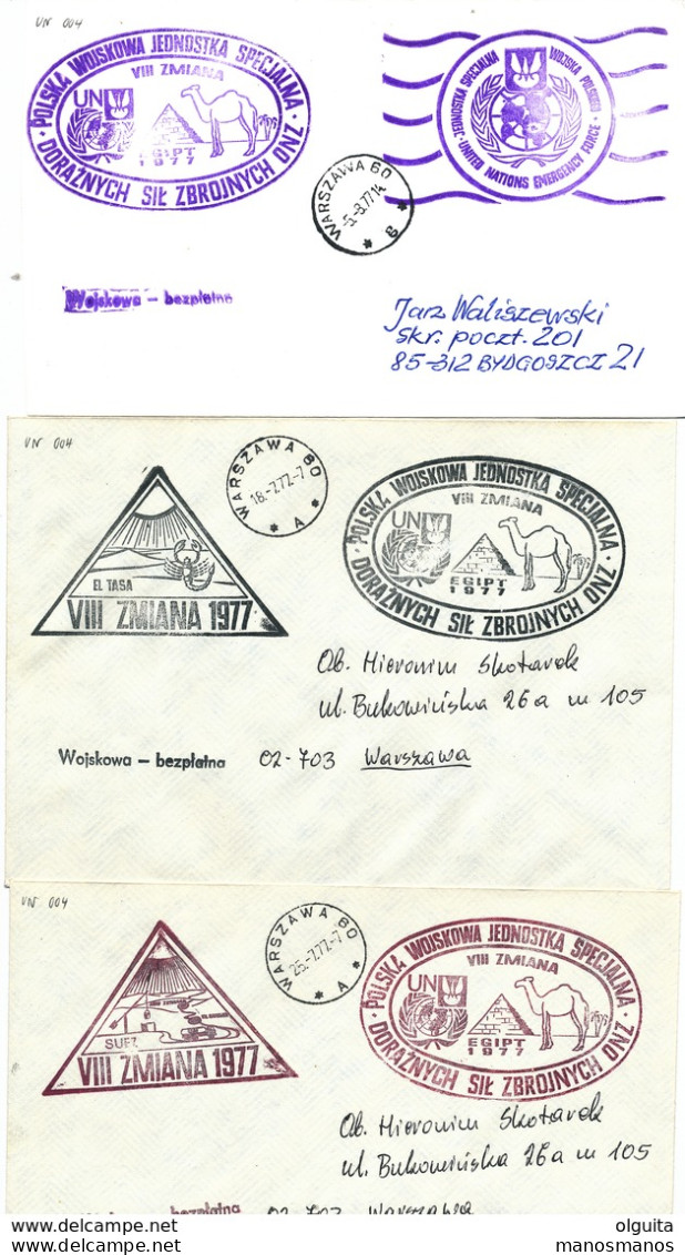 375/30 -- EGYPT UNO Polish Forces ( Blue Helmets) 1976  - Collection of 57 different Covers, all with EGYPTOLOGY Cancels