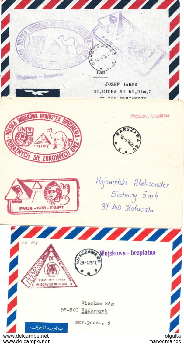 375/30 -- EGYPT UNO Polish Forces ( Blue Helmets) 1976  - Collection of 57 different Covers, all with EGYPTOLOGY Cancels