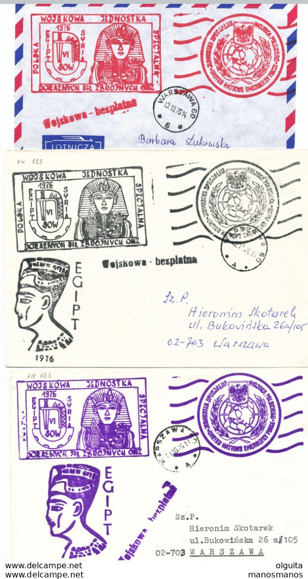 375/30 -- EGYPT UNO Polish Forces ( Blue Helmets) 1976  - Collection of 57 different Covers, all with EGYPTOLOGY Cancels