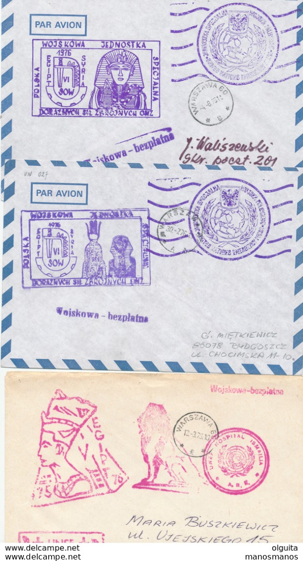 375/30 -- EGYPT UNO Polish Forces ( Blue Helmets) 1976  - Collection of 57 different Covers, all with EGYPTOLOGY Cancels