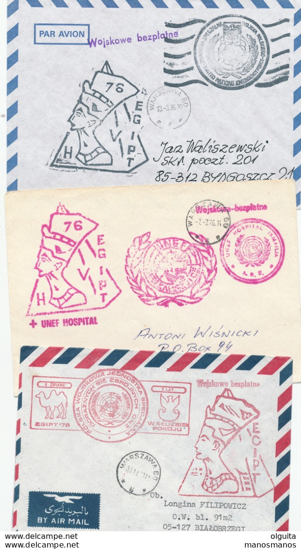 375/30 -- EGYPT UNO Polish Forces ( Blue Helmets) 1976  - Collection of 57 different Covers, all with EGYPTOLOGY Cancels