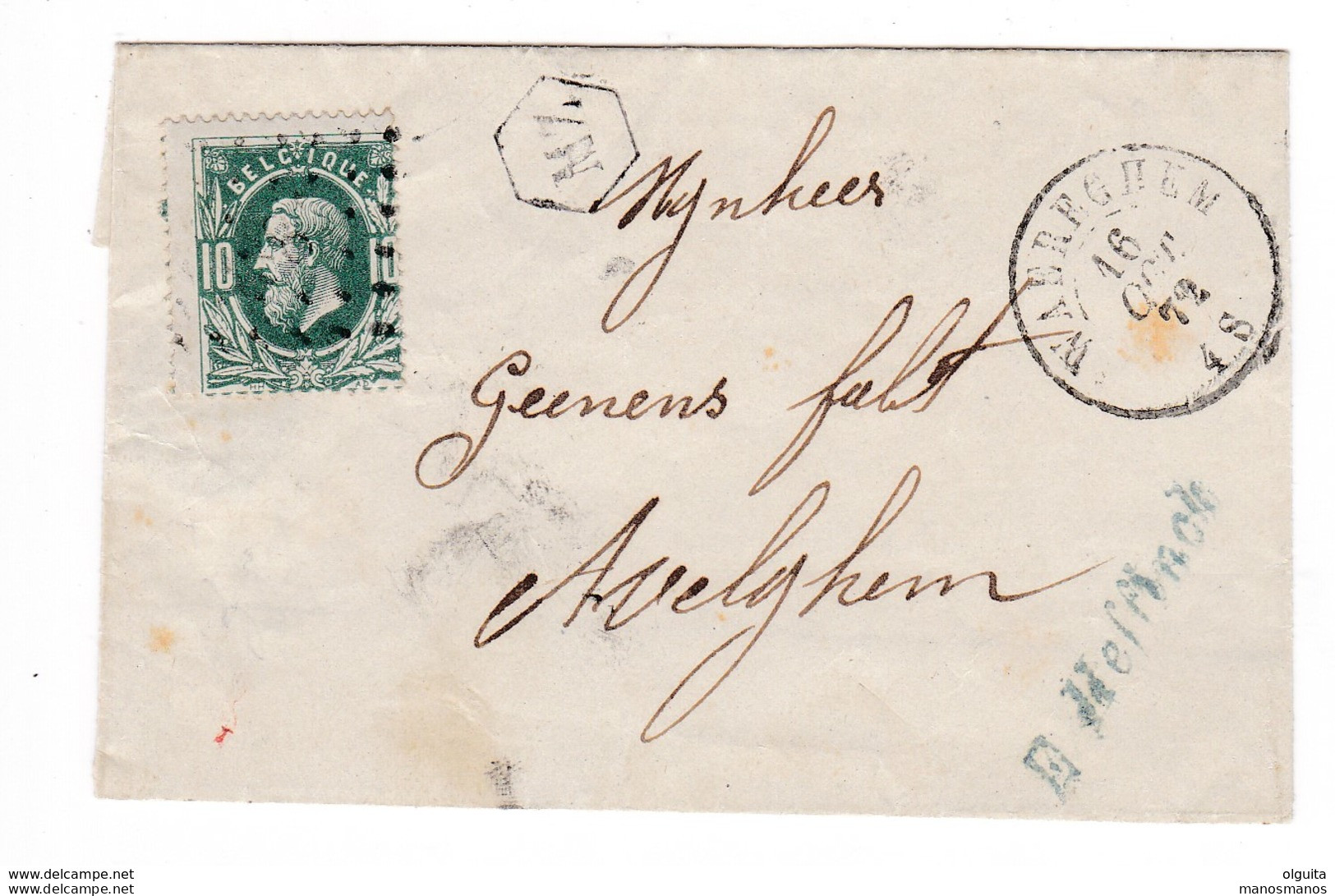 786/29 -- Etui De Lettre TP 30 WAEREGHEM 1872 Vers AVELGHEM - Boite Locale De Quartier MZ - Poste Rurale