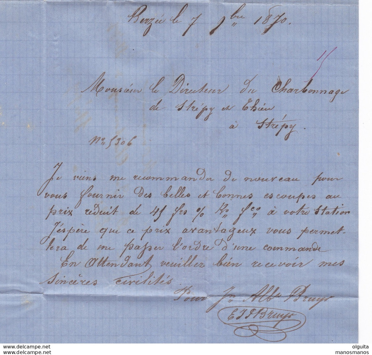 782/29 -- Lettre Avec Contenu TP 30  Points 387 WALCOURT 1870 - Boite Rurale AR De BERZEE , Signée Bruys - Rural Post
