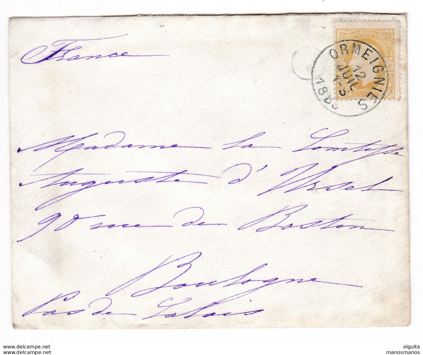 787 C/29 -- Enveloppe TP 30 ORMEIGNIES 1883 - Boite Rurale Du Chateau - TB Verso - Familes De Rouillé Et D' Ursel - Correo Rural