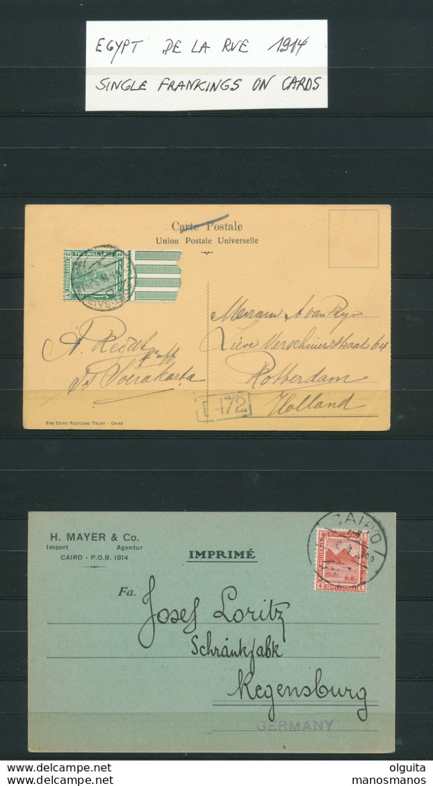 001/DDW - EGYPT Small Specialised Collection De La Rue 1914 On 26 Cards - 2/3 Colour Frankings, Hotels Cancels, Tax Due - 1915-1921 Protectorat Britannique