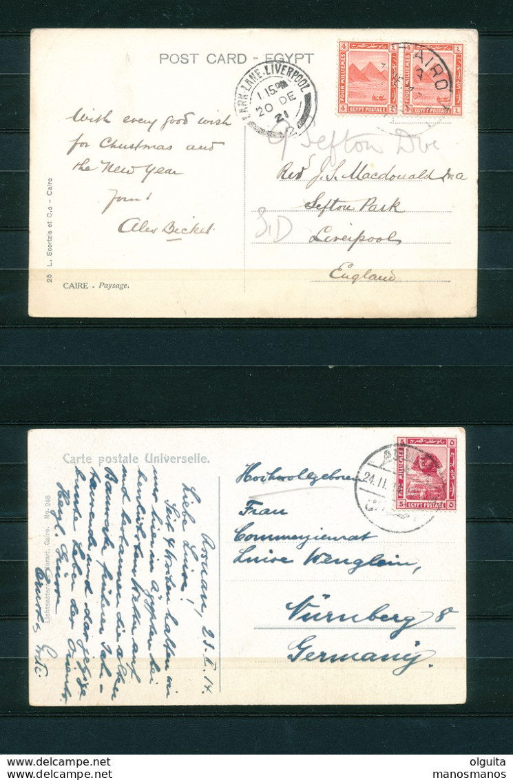 001/DDW - EGYPT Small Specialised Collection De La Rue 1914 On 26 Cards - 2/3 Colour Frankings, Hotels Cancels, Tax Due - 1915-1921 Protectorat Britannique