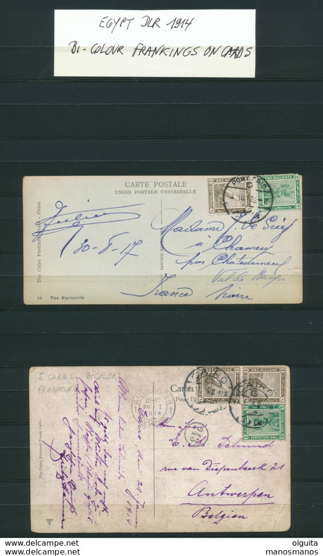 001/DDW - EGYPT Small Specialised Collection De La Rue 1914 On 26 Cards - 2/3 Colour Frankings, Hotels Cancels, Tax Due - 1915-1921 Protectorat Britannique