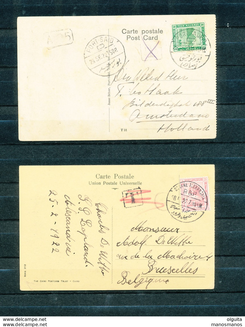 001/DDW - EGYPT Small Specialised Collection De La Rue 1914 on 26 Cards - 2/3 Colour Frankings, Hotels Cancels, Tax Due