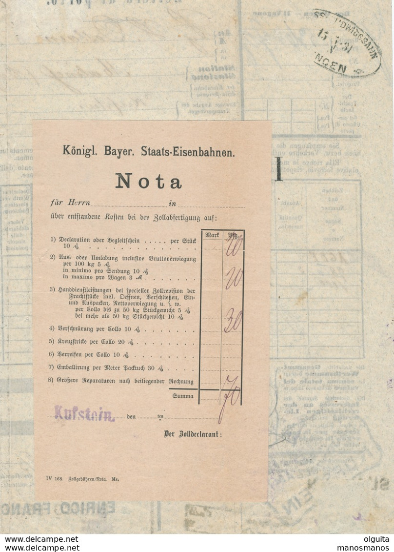 436/28  --  Dossier Complet (Lettre De Voiture+ Tarif ) ALA Autriche 1881 Vers MALINES - Timbre FISCAL 5 Kreuzer 1881 - Fiscale Zegels