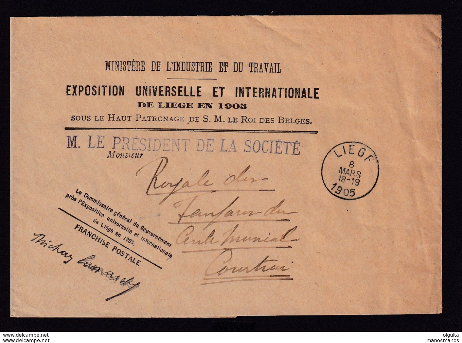 DDZ 686 - BELGIUM International Exhibition LIEGE 1905 - Enveloppe En Franchise Du Commissaire Général De L' Exposition - 1905 – Liège (Belgium)