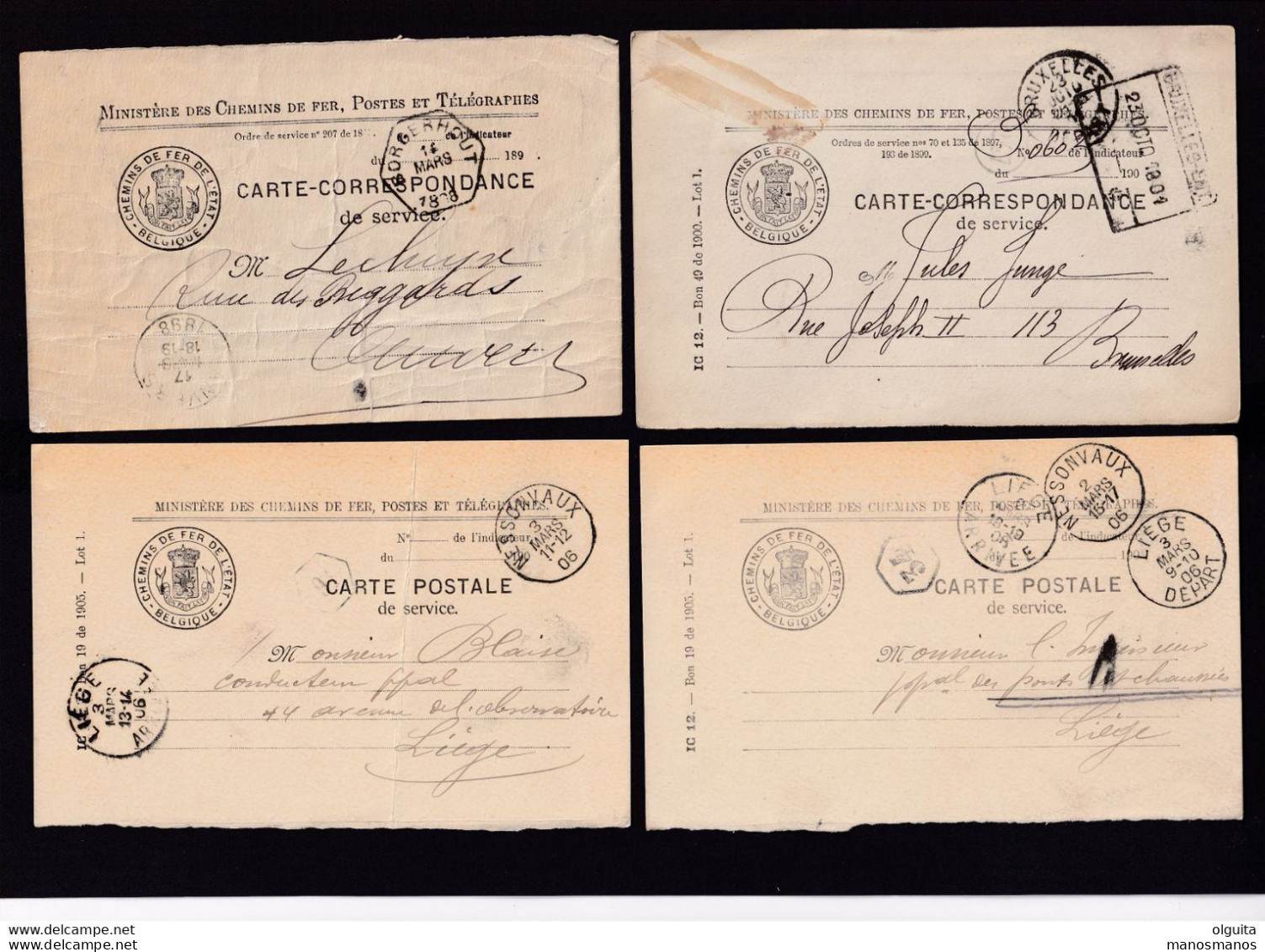 DDZ 258 - Chemins De Fer Etat - Petit Ensemble De 8 Cartes De Service Circulées 1893/1913 + 1 Avec REPONSE OSTENDE - Dokumente & Fragmente