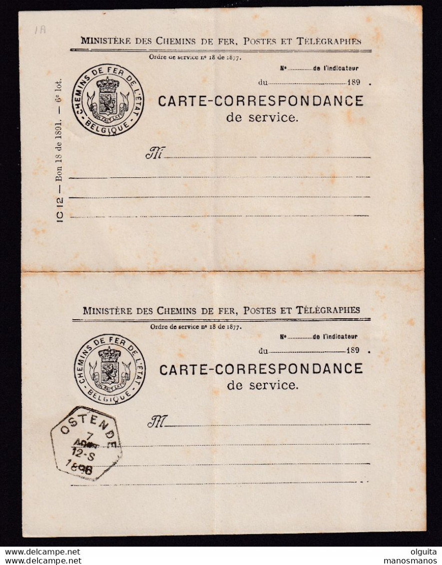 DDZ 258 - Chemins De Fer Etat - Petit Ensemble De 8 Cartes De Service Circulées 1893/1913 + 1 Avec REPONSE OSTENDE - Dokumente & Fragmente