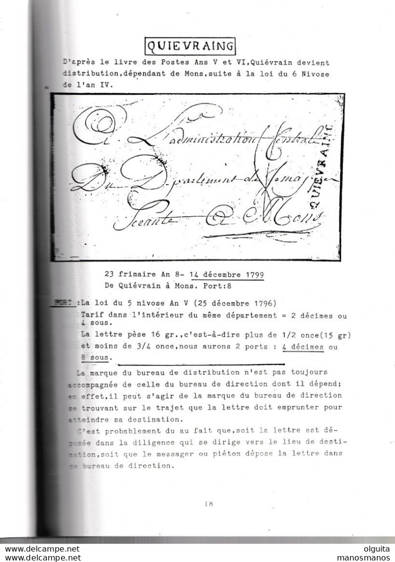 30/953 - Les Bureaux De Distribution Dans Le Hainaut Avant 1849, Par Jules Leveque , 124 Pg, Années 80' - Etat TTB - Préphilatélie