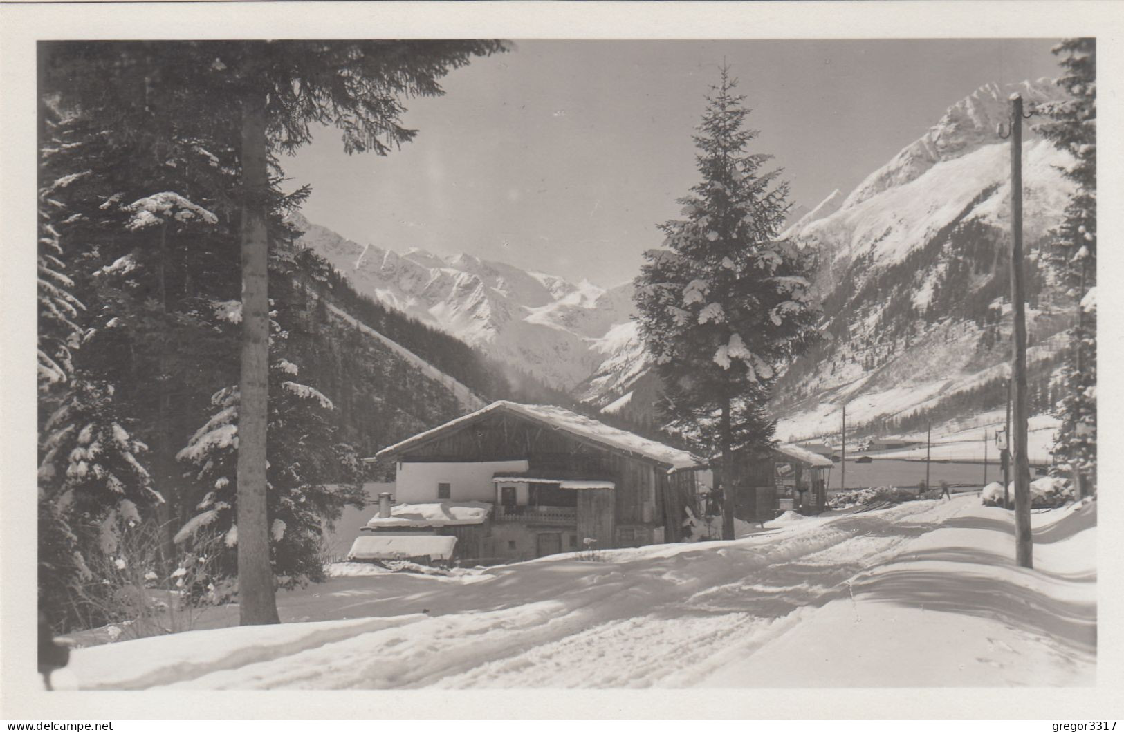 D8497) Im Gschnitztal Bei STEINACH Am Brenner - Tirol - Verschneites Haus An Straße ALT !! - Steinach Am Brenner