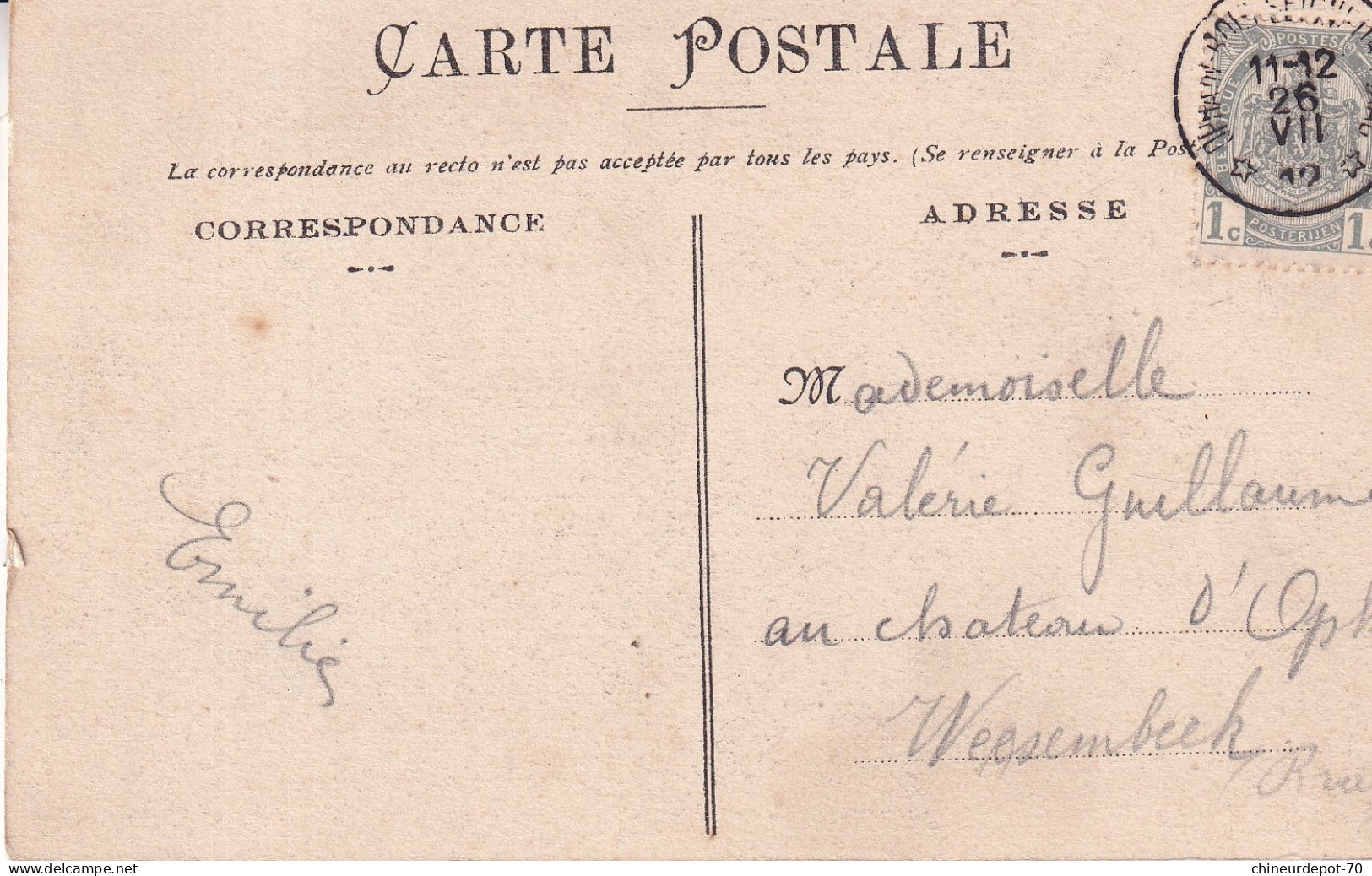 Carte Abbaye De Bois Seigneur Isaac Vue Générale , Timbre Armoiries Belge Avec Relais étoiles 1912 - Braine-l'Alleud