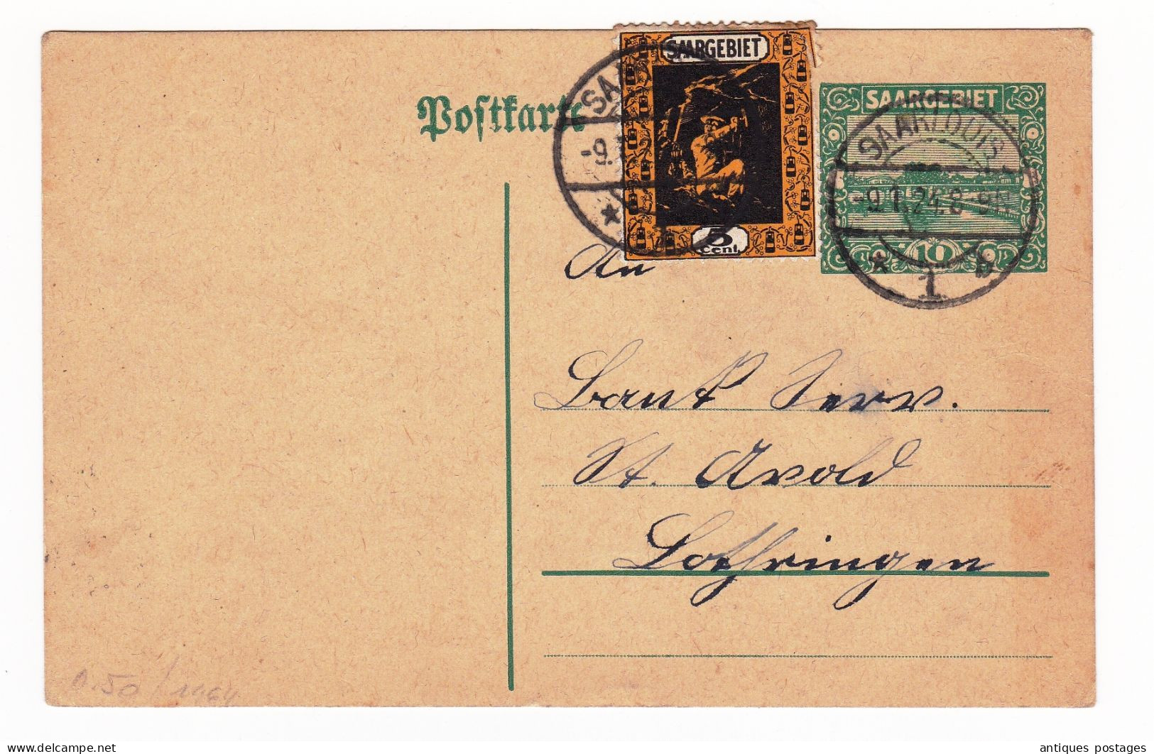 Postkart 1924 Sarrelouis Saarlouis Saargebiet Sarre Deutschland Saint-Avold Moselle Sankt Avold Lothringen - Postal Stationery