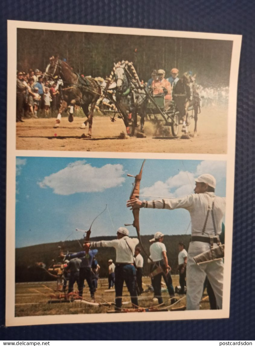 Russian Far East. Buryat People Traditional Game "Surkharban"- Horse Race - Archery- OLD USSR Card  -  Rare! - 1973 - Regionale Spiele