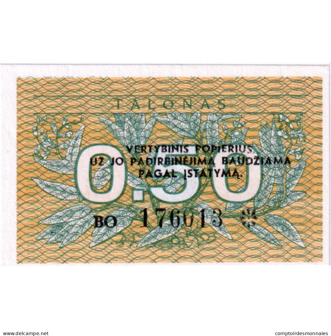 Billet, Lituanie, 0.50 Talonas, 1991, KM:31b, NEUF - Latvia