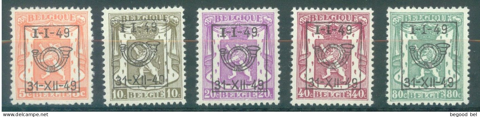 BELGIUM - I-I-1949 31-12-1949 - MNH/** - STAATSWAPPEN PETIT SCEAU DE L'ETAT -  COB PRE589-593 - Lot 25925 - Typo Precancels 1936-51 (Small Seal Of The State)