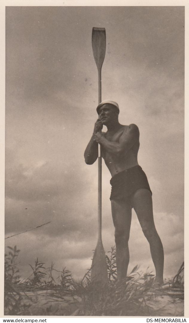 Rowing Zagreb Croatia Real Photo Postcard 1934 Rudern Aviron , Nude Muscular Man - Remo