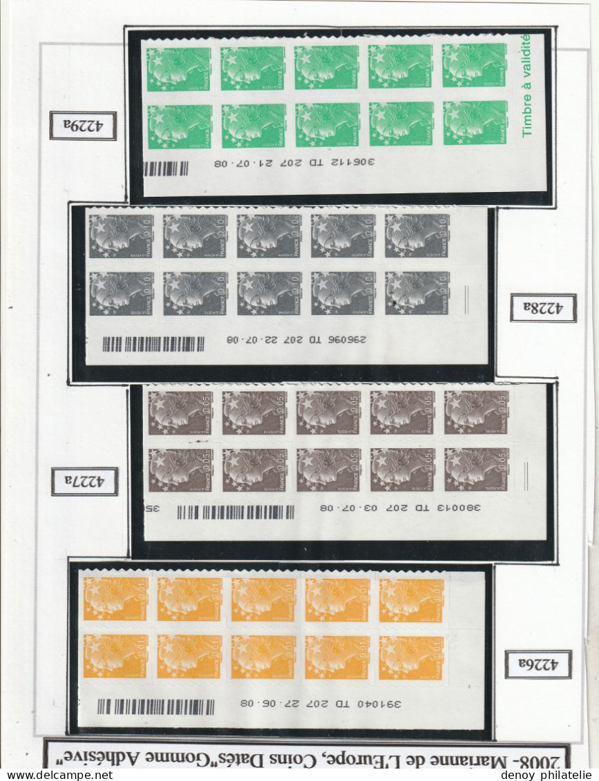 France Coins Daté Autoadhésifs N° 208 A 218 En Bloc De 10 Coins Datés - 2000-2009