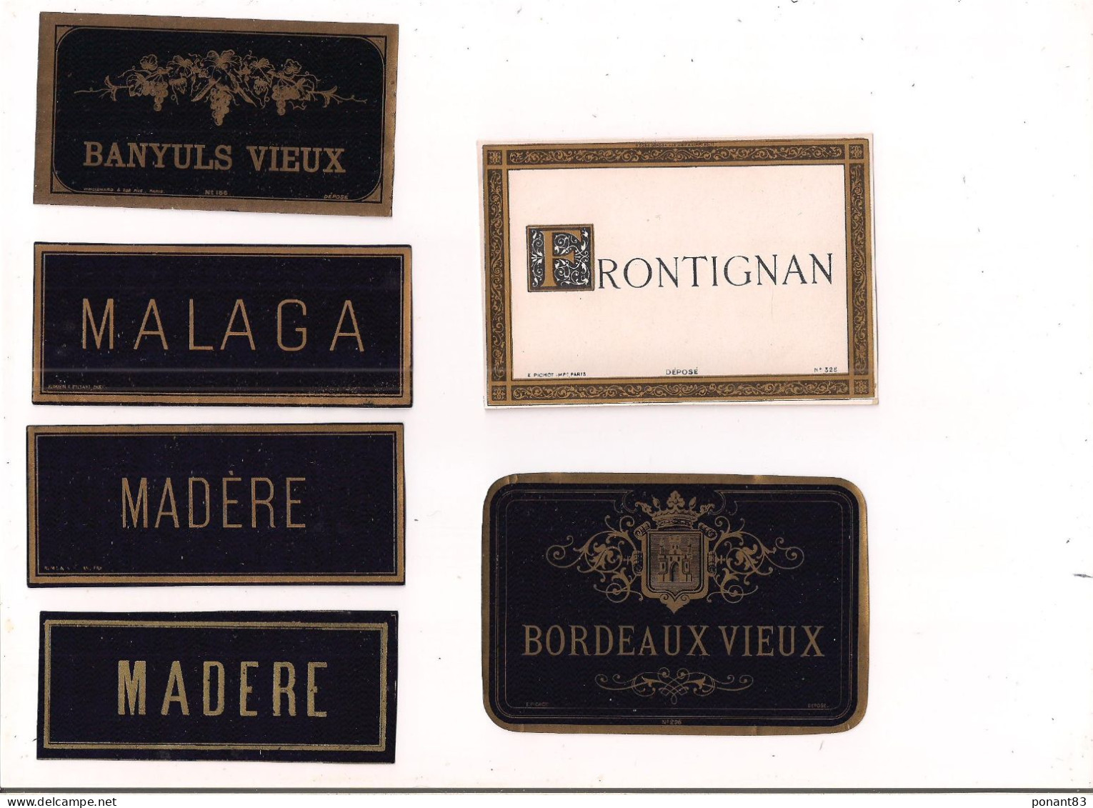 6 étiquette En Chromo-litho -Banyuls, ,Malaga,Madère,Bordeaux, Frontignan, Imprimeur Romain Palyart, Vieillemard,Pichot. - Collections & Sets