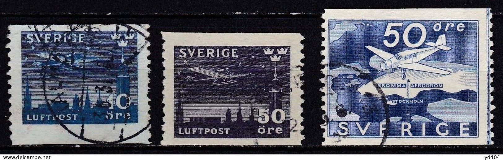 SE609 – SUEDE – SWEDEN – 1930-36 – NIGHT POSTAL SERVICE & BROMMA AIRPORT – Y&T 4/6 USED 11,75 € - Usati