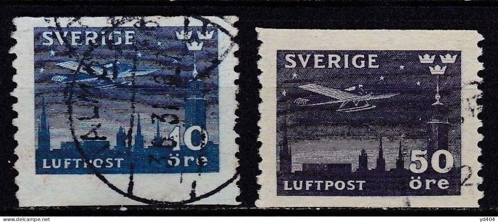 SE609 – SUEDE – SWEDEN – 1930-36 – NIGHT POSTAL SERVICE & BROMMA AIRPORT – Y&T 4/6 USED 11,75 € - Oblitérés