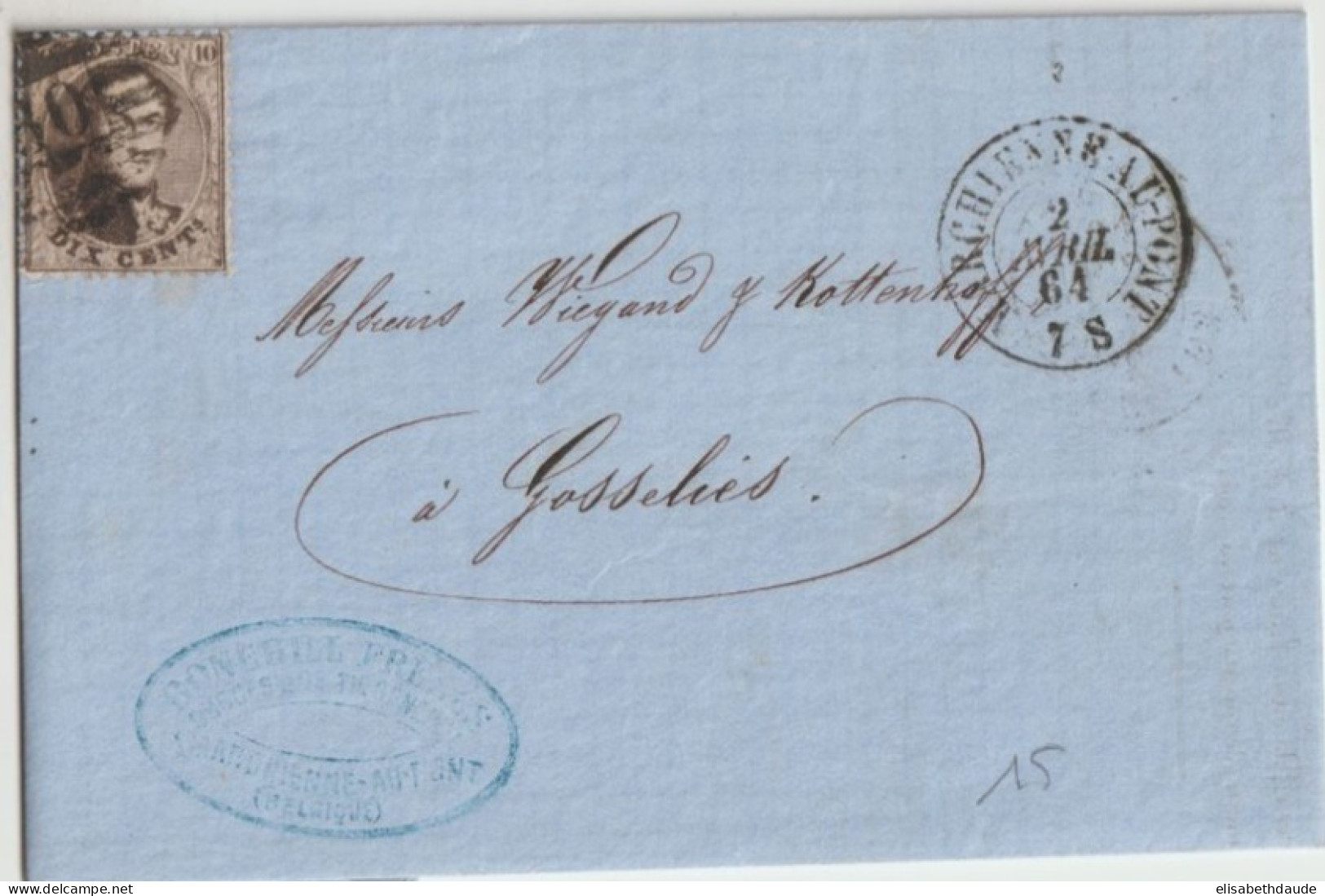 1864 - BELGIQUE - LETTRE De MARCHIENNE-AU-PONT => GOSSELIES - 1849-1865 Medallones (Otros)