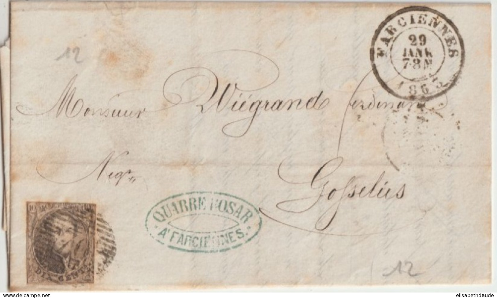 1863 - BELGIQUE - LETTRE De MARCIENNES => GOSSELIES - 1849-1865 Medallions (Other)