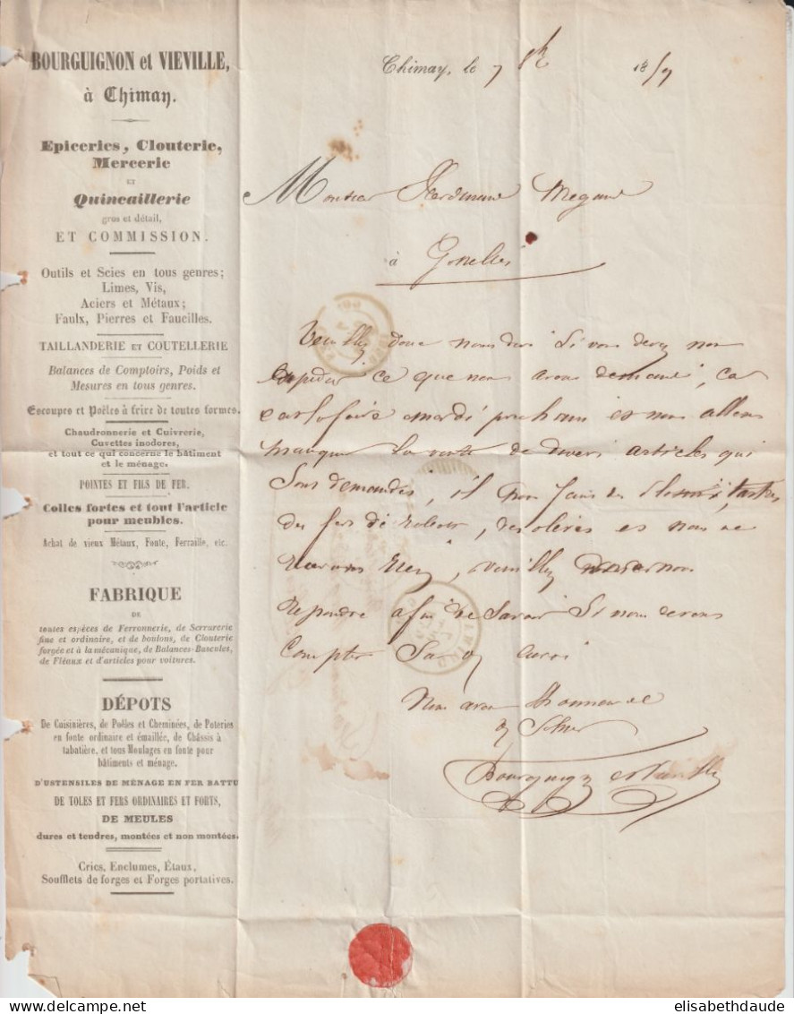 1859 - BELGIQUE - LETTRE De CHIMAY => GOSSELIES - 1849-1865 Medallions (Other)