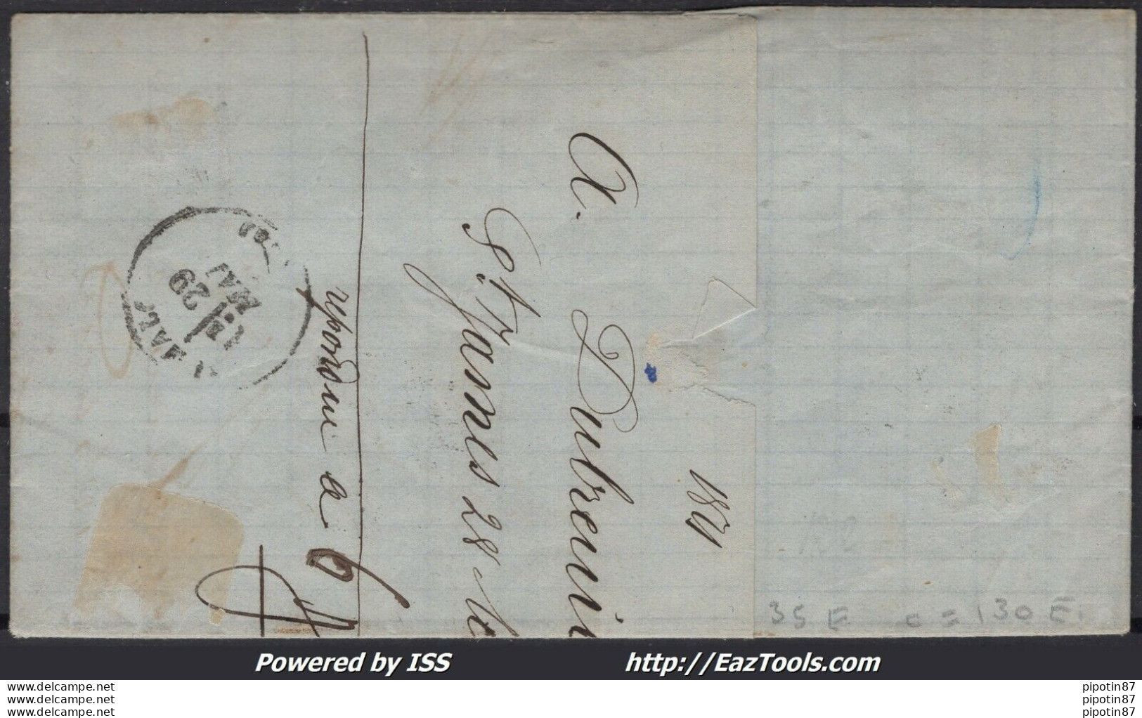 FRANCE N°45B EN BDF SUR LETTRE AMBULANT DE NUIT BP BREST A PARIS DU 28/05/1871 - 1870 Bordeaux Printing