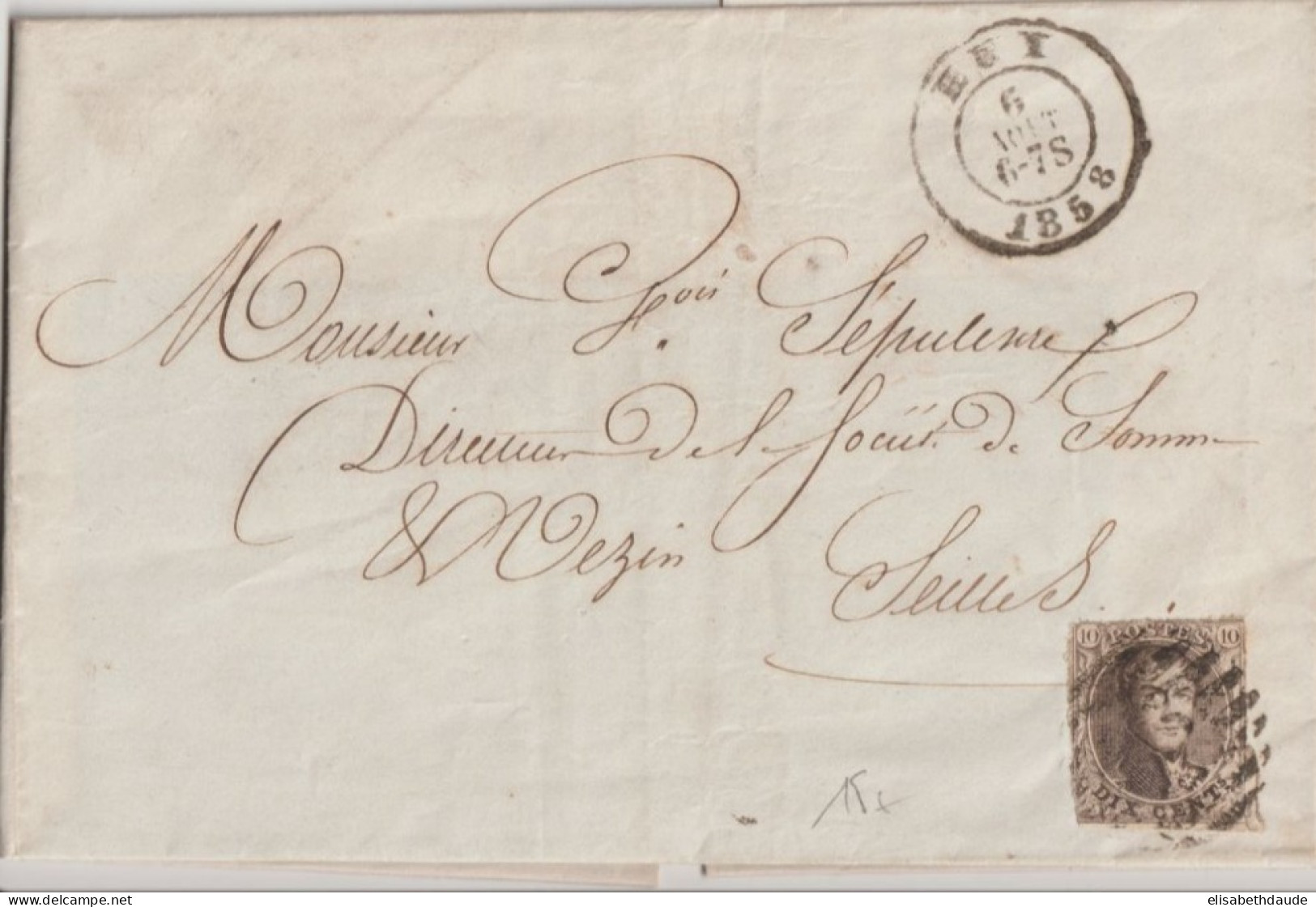 1858 - BELGIQUE - LETTRE De HUY => ANDENNES - 1849-1865 Medallones (Otros)