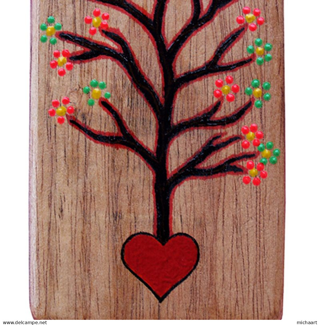 Tree Of Love Art Painting Handmade 140x85mm Acrylic On Wood 02173 - Jugendstil / Art Déco