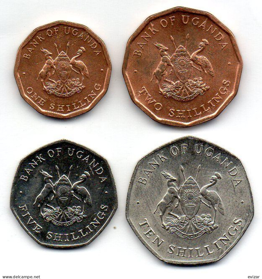 UGANDA - Set Of Four Coins 1, 2, 5, 10 Shillings, Copper, Steel, Year 1987, KM # 27, 28, 29, 30 - Uganda