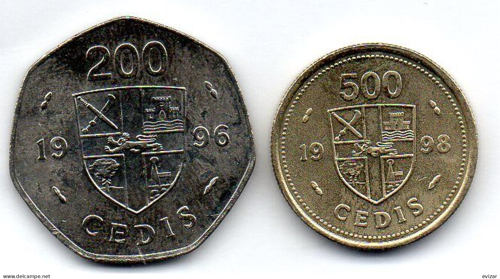 GHANA, Set Of Two Coins 200, 500 Cedis, Nickel, Nickel-Brass, Year 1996, 1998, KM # 35, 34 - Ghana