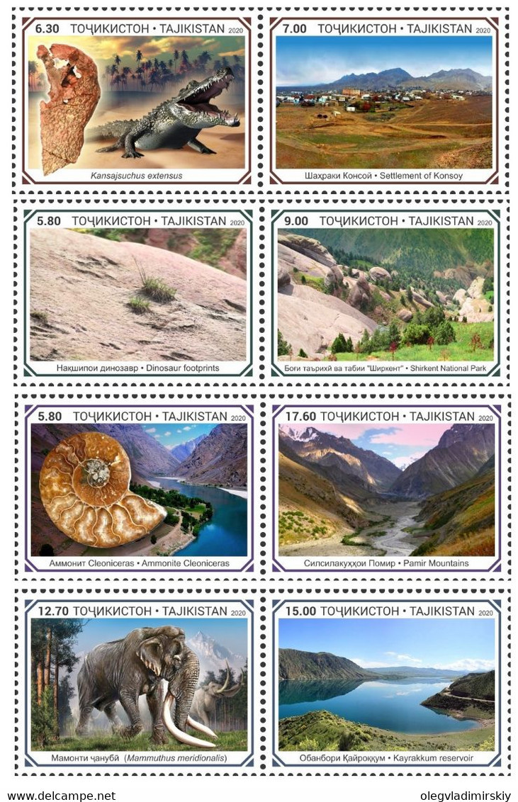 Tajikistan 2020 Paleontology Of Tajikistan Dinosaurs World Set Of 8 Stamps MNH - Fossili