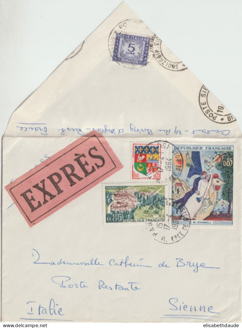 1964 - TAXE ITALIENNE ! Sur ENVELOPPE EXPRES !! De PARIS => SIENNE POSTE RESTANTE ! - 1960-.... Storia Postale