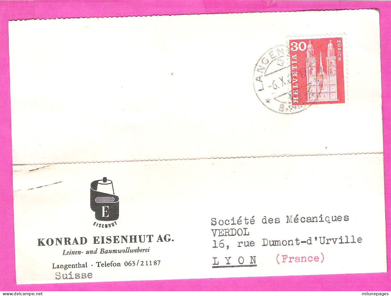 Suisse CH Carte Lettre De La Fabrique Konrad Eisenhut Ag. Leinen Und Baumwollweberei Langenthal 1960 - Langenthal