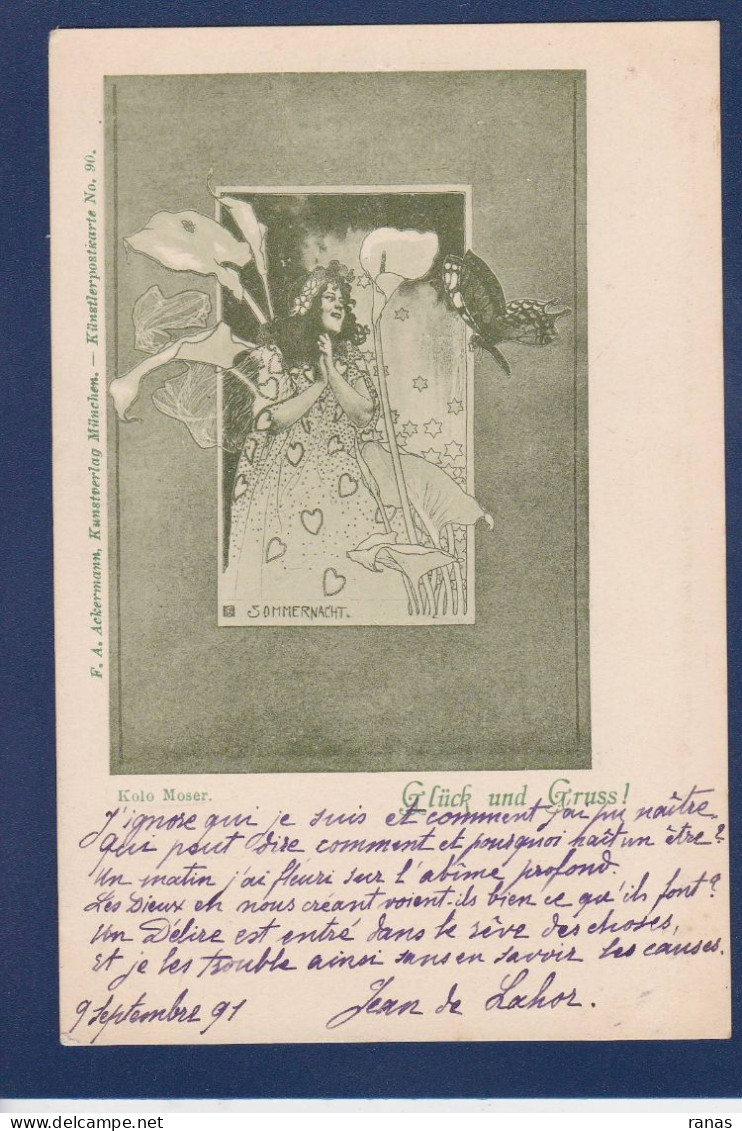 CPA MOSER Kolo Femme Woman Illustrateur Art Nouveau Voir Dos - Moser