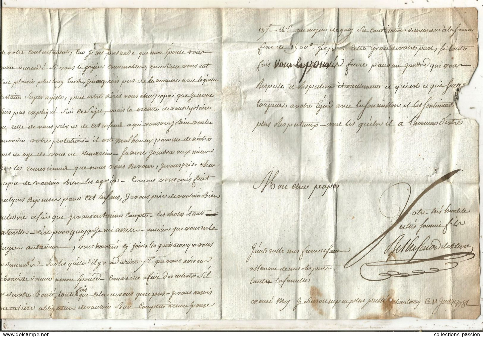 Lettre, Préphilatélie, Précurseurs XVIII E Siècle, 1781, Chantonnay, Vendée, 3 Scans - 1701-1800: Precursores XVIII