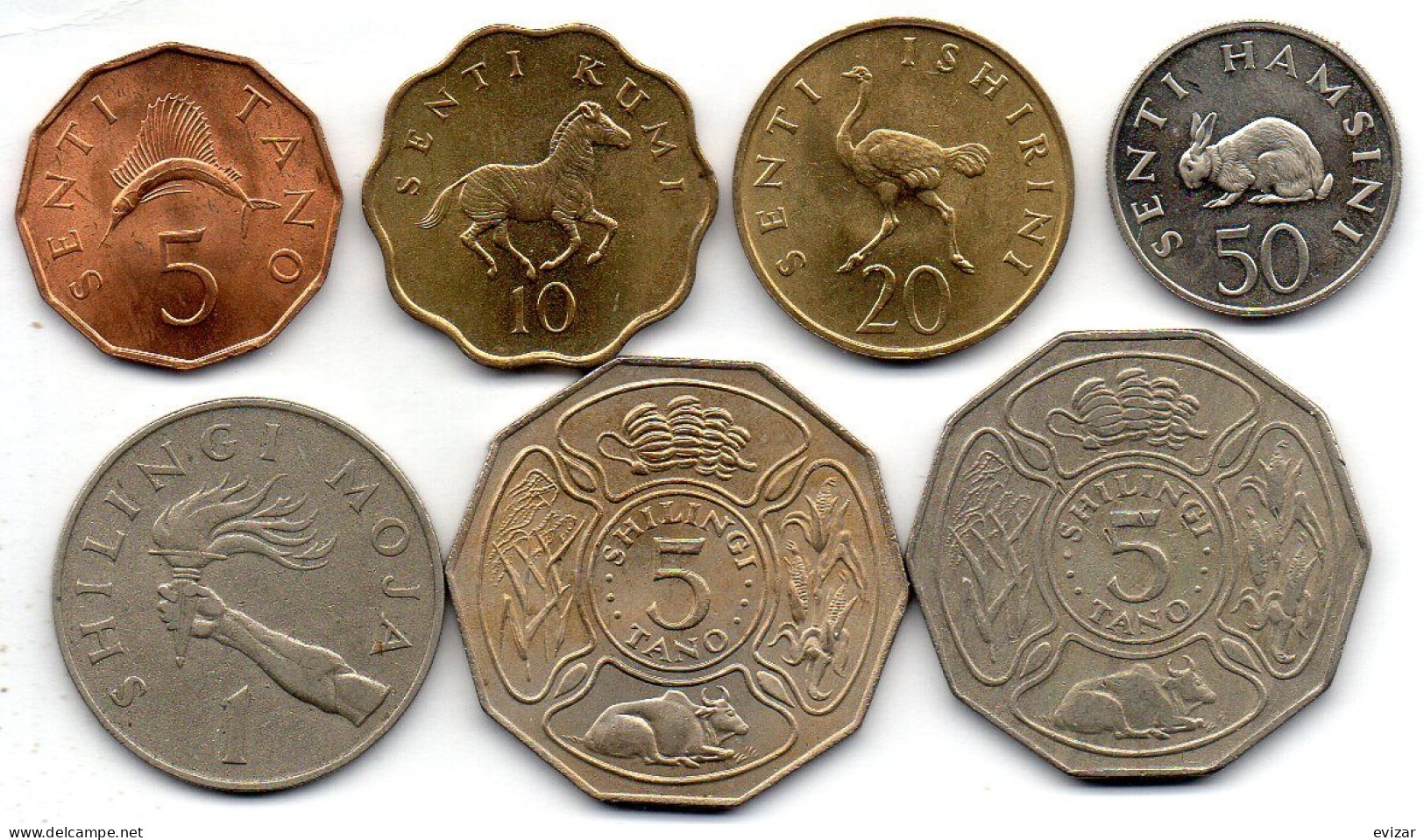 TANZANIA - Set Of Seven 5, 10, 20, 50 Senti, 1, 5, 5 Shillings, Bronze, Copper-Nickel, Year 1966-84, KM #1,11,2,3,4,5,6 - Tanzania