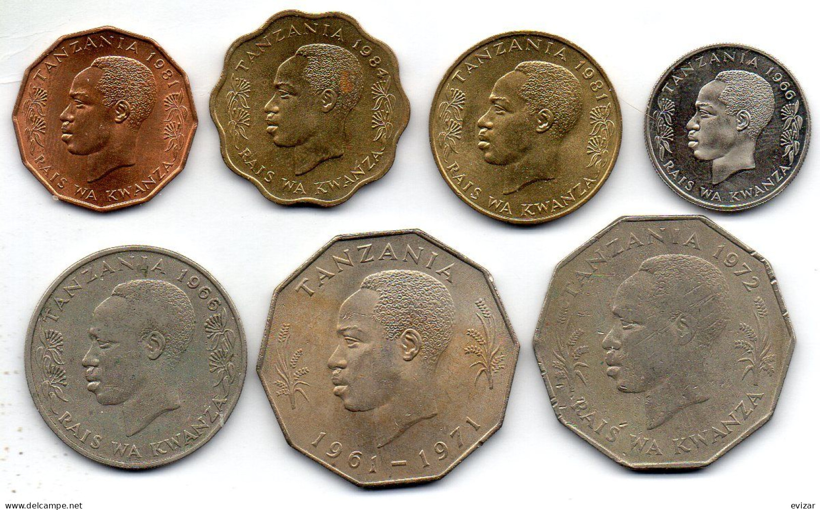 TANZANIA - Set Of Seven 5, 10, 20, 50 Senti, 1, 5, 5 Shillings, Bronze, Copper-Nickel, Year 1966-84, KM #1,11,2,3,4,5,6 - Tanzanía